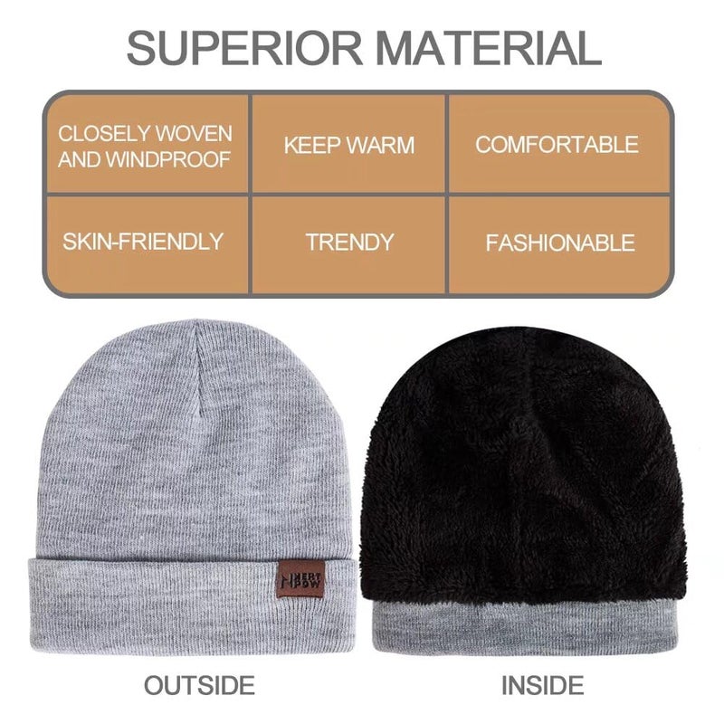 Nertpow Winter 1-3 PCS Beanie Hat Gloves Scarf for Men and Women, Knit Thick Fleece Lined Warm Touchscreen Gloves Beanie Infitiny Scarf Set (Gloves&Beanie Light Gray White) - Image 2